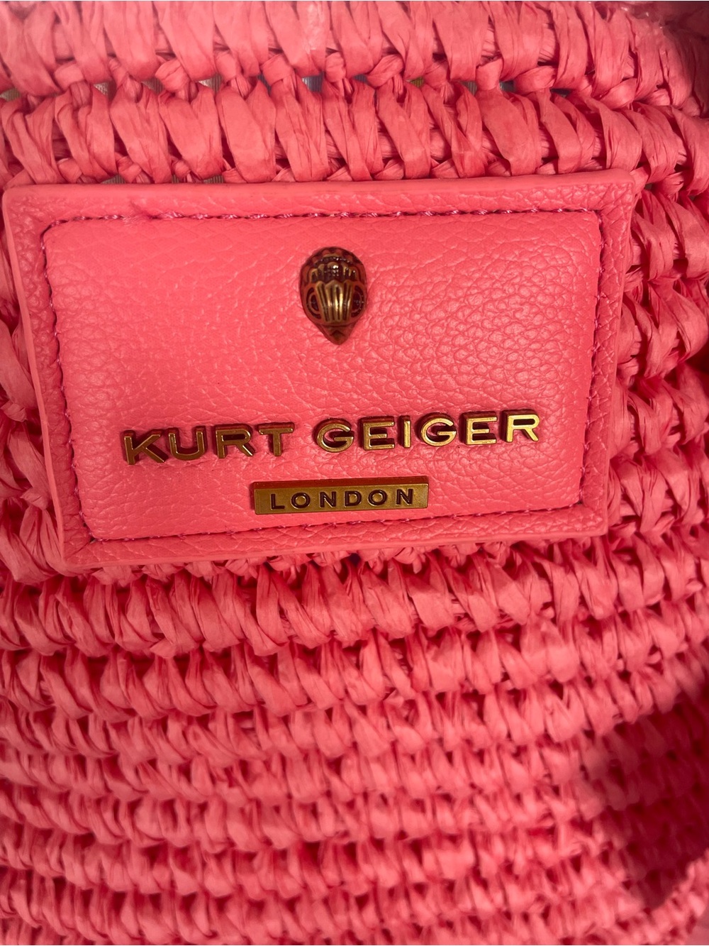 Kurt Geiger Coral Pink Woven Tote with Floral Scarf Handles and quilted wallet - Picture 7 of 8